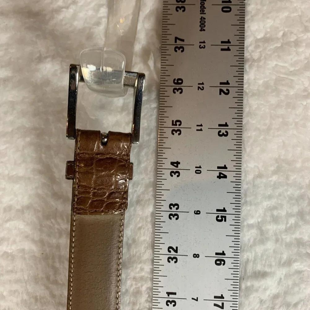 Talbots Belt Women's Medium‎ Brown Leather Crocodile Print Square Buckle 9604